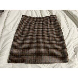 NWT J Crew Wool Blend Houndstooth Mini Skirt Size 6 Brown Blue A-Line Preppy